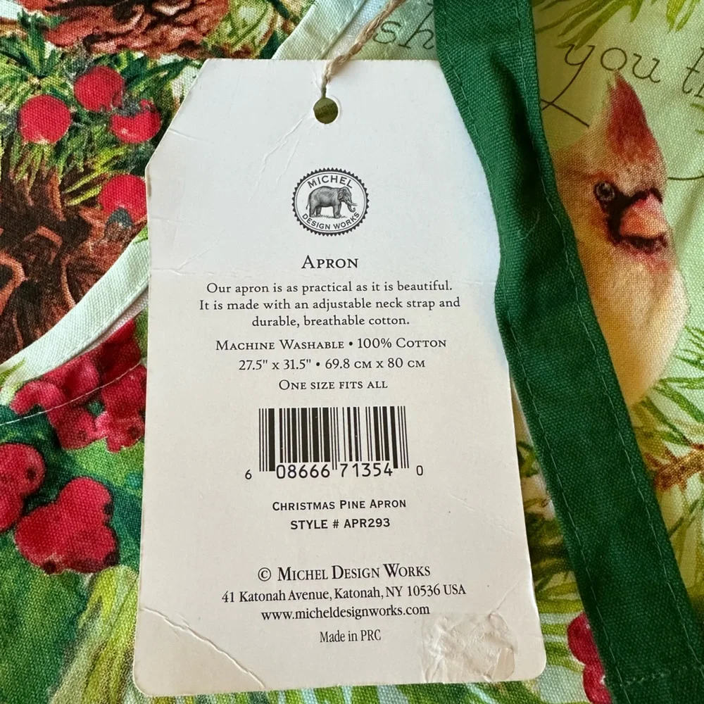 NWT Michel Design Works APR293 Adjustable Cotton Chef Apron, Christmas Print